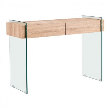 GLASSER Wood Κονσόλα Διάφανο Γυαλί 12mm - με Συρτάρια Απόχρωση Δρυς  110x40x76cm [-Διάφανο-, -Φυσικό-] [-MDF - Κόντρα Πλακέ - Καπλαμάς - Νοβοπάν-, -Γυαλί-] ΕΜ841,1