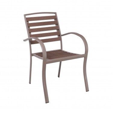 SERRANO Set Κήπου: Τραπέζι   4 Πολυθρόνες, Μέταλλο Βαφή Sand Beige, Polywood Καρυδί  Table:80x80x74 Chair:56x64x88 [-Καρυδί-, -Μπεζ-Tortora-Sand-Cappuccino-] [-Polywood-, -Μέταλλο-] Ε6890,S