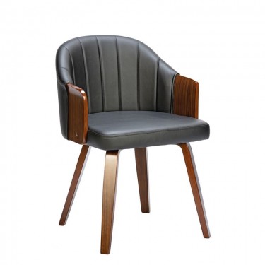 ENZO Πολυθρόνα Τραπεζαρίας Καρυδί, Pu Μαύρο  55x58x78cm [-Καρυδί-, -Μαύρο-] [-PU - PVC-, -Ξύλο-] Ε7518,1