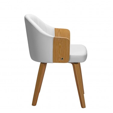 ENZO Πολυθρόνα Τραπεζαρίας Φυσικό, Pu Άσπρο  55x58x78cm [-Άσπρο-, -Φυσικό-] [-PU - PVC-, -Ξύλο-] Ε7518,2