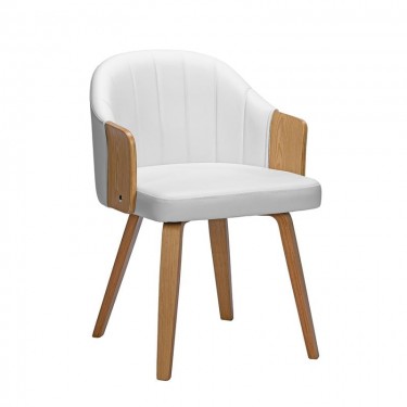 ENZO Πολυθρόνα Τραπεζαρίας Φυσικό, Pu Άσπρο  55x58x78cm [-Άσπρο-, -Φυσικό-] [-PU - PVC-, -Ξύλο-] Ε7518,2