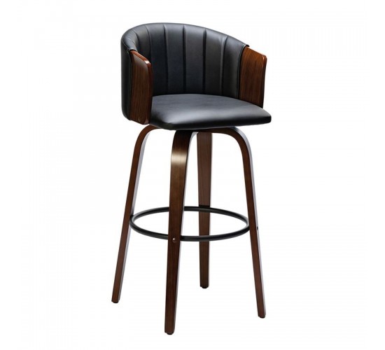 ENZO Σκαμπό Bar Καρυδί, Pu Μαύρο  49x49x76/107cm [-Καρυδί/Μαύρο-] [-Ξύλο/PVC - PU-] Ε7519,1