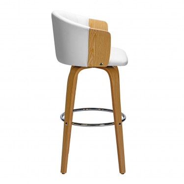 ENZO Σκαμπό Bar Φυσικό, Pu Άσπρο  50x50x78/103cm [-Άσπρο-, -Φυσικό-] [-PU - PVC-, -Ξύλο-] Ε7519,2