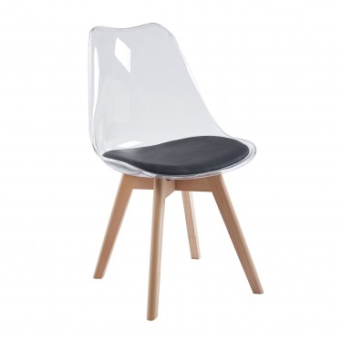 MARTIN Καρέκλα Ξύλο, PET Clear, PU Μαύρο, Μονταρισμένη Ταπετσαρία  49x57x82cm [-Διάφανο-, -Φυσικό-] [-PP - PC - ABS-, -Ξύλο-] ΕΜ136,241