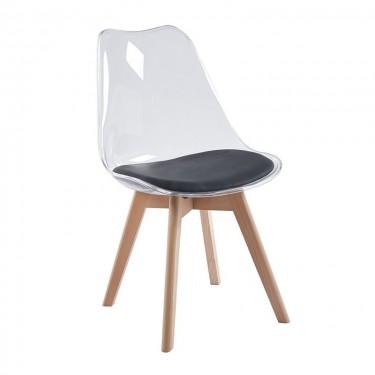 MARTIN Καρέκλα Ξύλο, PET Clear, PU Μαύρο, Μονταρισμένη Ταπετσαρία  49x57x82cm [-Διάφανο-, -Φυσικό-] [-PP - PC - ABS-, -Ξύλο-] ΕΜ136,241