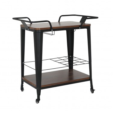 RELIX Trolley Bar-Pro Μέταλλο Βαφή Μαύρο, MDF Απόχρωση Καρυδί  86x51x86cm [-Καρυδί-, -Μαύρο-] [-MDF - Κόντρα Πλακέ - Καπλαμάς - Νοβοπάν-, -Μέταλλο-] Ε5211,1