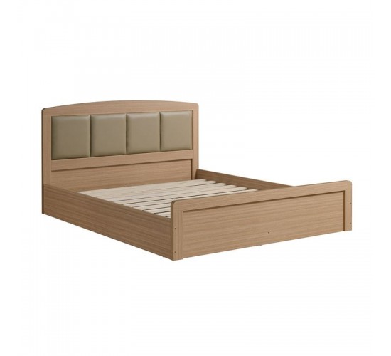 CALIBER Κρεβάτι Διπλό για Στρώμα 150x200cm, Απόχρωση Sonoma Oak, Κεφαλάρι Pu Μπεζ  158x210x100cm [-Φυσικό-] [-MDF - Κόντρα Πλακέ - Καπλαμάς - Νοβοπάν-] Ε73861