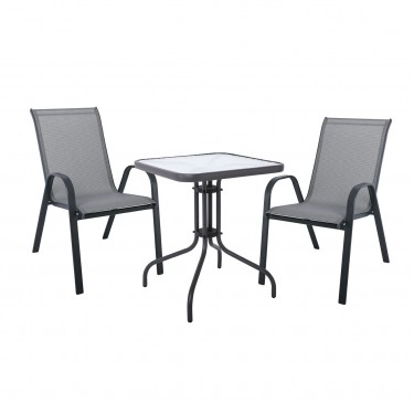 RIO Set Κήπου - Βεράντας: Τραπέζι   2 Πολυθρόνες Μέταλλο Βαφή Ανθρακί, Textilene Γκρι  Table:60x60x70 Chair:55x74x91 [-Ανθρακί-, -Γκρι-] [-Textilene-, -Μέταλλο-] Ε270,52S