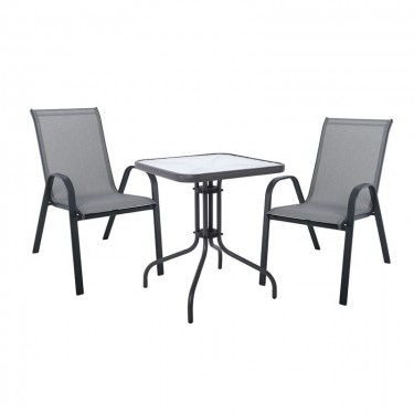 RIO Set Κήπου - Βεράντας: Τραπέζι   2 Πολυθρόνες Μέταλλο Βαφή Ανθρακί, Textilene Γκρι  Table:60x60x70 Chair:55x74x91 [-Ανθρακί-, -Γκρι-] [-Textilene-, -Μέταλλο-] Ε270,52S