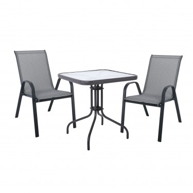 RIO Set Κήπου - Βεράντας: Τραπέζι   2 Πολυθρόνες Μέταλλο Βαφή Ανθρακί, Textilene Γκρι  Table:70x70x70 Chair:55x74x91 [-Ανθρακί-, -Γκρι-] [-Textilene-, -Μέταλλο-] Ε270,53S