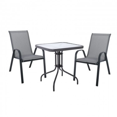 RIO Set Κήπου - Βεράντας: Τραπέζι   2 Πολυθρόνες Μέταλλο Βαφή Ανθρακί, Textilene Γκρι  Table:70x70x70 Chair:55x74x91 [-Ανθρακί-, -Γκρι-] [-Textilene-, -Μέταλλο-] Ε270,53S