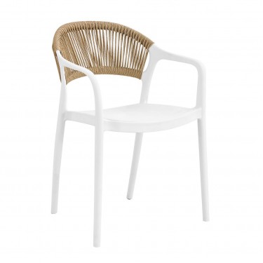 DONNA Πολυθρόνα-Pro Στοιβαζόμενη, PP-UV Άσπρο, Rope Wicker Φυσικό  57x55x79cm [-Άσπρο-, -Φυσικό-] [-PP - PC - ABS-] Ε3150,1