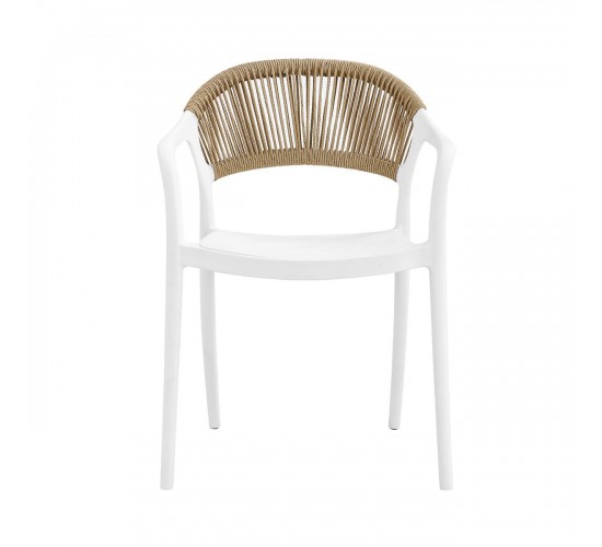 DONNA Πολυθρόνα Στοιβαζόμενη, PP-UV Άσπρο, Rope Wicker Φυσικό  56x54x81cm [-Άσπρο/Φυσικό-] [-PP - PC - ABS-] Ε3150,1