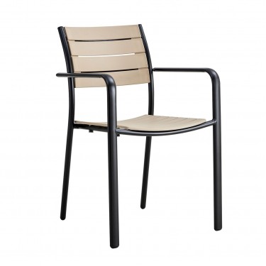 SAGA Πολυθρόνα Στοιβαζόμενη, Μέταλλο Βαφή Μαύρο, PP-UV Tortora  56x57x84cm [-Μαύρο-, -Μπεζ-Tortora-Sand-Cappuccino-] [-PP - PC - ABS-, -Μέταλλο-] Ε6710,1