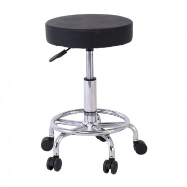 GLORY Σκαμπό με υποπόδιο, Βάση Χρώμιο, PU Μαύρο, Περιστρεφόμενο, Τροχήλατο  Φ35 H.47/61cm [-Μαύρο-, -Χρώμιο - Inox-] [-PU - PVC-, -Μέταλλο-] ΕΜ407,2