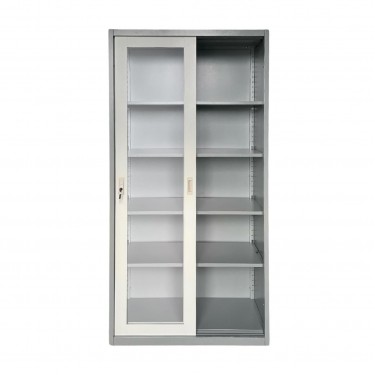 ΝΤΟΥΛΑΠΑ Δίφυλλη με Συρόμενες επάλληλες πόρτες, 4 Ράφια, Μέταλλο Βαφή Γκρι  85x40x180cm [-Γκρι-] [-Γυαλί-, -Μέταλλο-] Ε6012,1