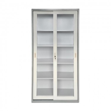 ΝΤΟΥΛΑΠΑ Δίφυλλη με Συρόμενες επάλληλες πόρτες, 4 Ράφια, Μέταλλο Βαφή Γκρι  85x40x180cm [-Γκρι-] [-Γυαλί-, -Μέταλλο-] Ε6012,1