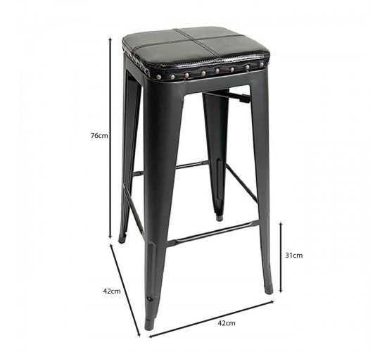 RELIX Σκαμπό Bar Στοιβαζόμενο, Μέταλλο Βαφή Μαύρο, Pu Μαύρο  42x42x76cm [-Μαύρο-] [-PU - PVC-, -Μέταλλο-] Ε5190P,15W