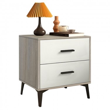 MERRANO Κομοδίνο με 2 Συρτάρια Απόχρωση Sonoma-Άσπρο  40x40x48cm [-Άσπρο-, -Φυσικό-] [-MDF - Κόντρα Πλακέ - Καπλαμάς - Νοβοπάν-] Ε7420,3