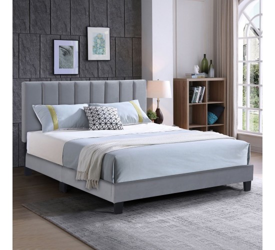 ALLEGRO Κρεβάτι Διπλό για Στρώμα 150x200cm, Ύφασμα Γκρι, με Κεφαλάρι πολλαπλών θέσεων  159x215x117/127cm [-Γκρι-] [-Ύφασμα-] Ε8804,21