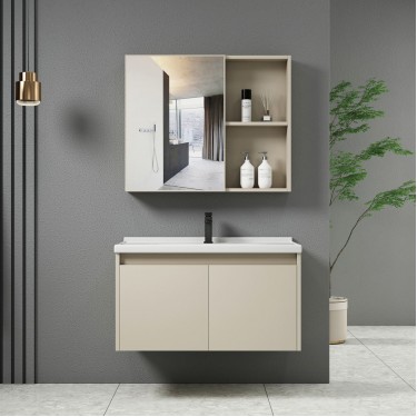 IDEA-1 Set Έπιπλο Μπάνιου Cream, Καθρέπτης   Πάγκος με Νιπτήρα και Μπαταρία  Up:55x11x60cm Down:60x47x45cm [-Μπεζ-Tortora-Sand-Cappuccino-] [-MDF - Κόντρα Πλακέ - Καπλαμάς - Νοβοπάν-, -Αλουμίνιο-] ΕΝ100,2