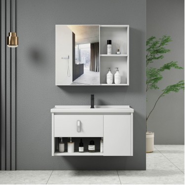 IDEA-2 Set Έπιπλο Μπάνιου Άσπρο, Καθρέπτης   Πάγκος με Νιπτήρα και Μπαταρία  Up:55x11x60cm Down:60x47x45cm [-Άσπρο-] [-MDF - Κόντρα Πλακέ - Καπλαμάς - Νοβοπάν-, -Αλουμίνιο-] ΕΝ101,1