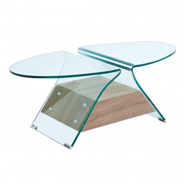 GLASSER Wood Τραπεζάκι Σαλονιού Oval, Διάφανο Γυαλί 12mm, Ράφι Απόχρωση Δρυς  100x54x39cm [-Διάφανο-, -Φυσικό-] [-MDF - Κόντρα Πλακέ - Καπλαμάς - Νοβοπάν-, -Γυαλί-] ΕΜ721,1