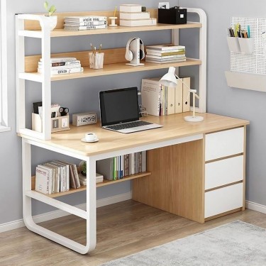 ΓΡΑΦΕΙΟ Η/Υ 3 Συρτάρια 3 Ράφια Μέταλλο Βαφή Άσπρο, MDF Απόχρωση Φυσικό  120x50x74/147cm [-Άσπρο-, -Φυσικό-] [-MDF - Κόντρα Πλακέ - Καπλαμάς - Νοβοπάν-, -Μέταλλο-] ΕΟ406,2