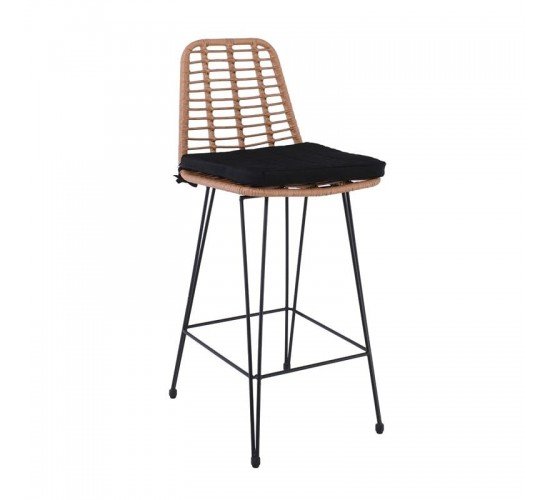 SALSA Σκαμπό BAR-Pro με Πλάτη, Μαξιλάρι Μαύρο, Μέτ.Βαφή Μαύρο, Wicker Φυσικό  45x55x75/113cm [-Μαύρο/Φυσικό-] [-Μέταλλο/Wicker-] Ε252,11