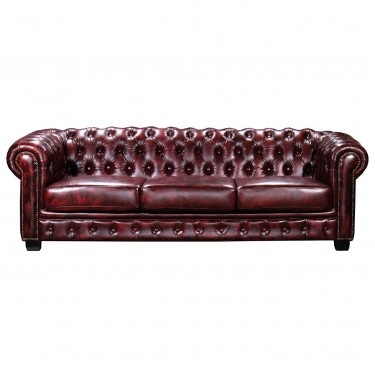 CHESTERFIELD Birmingham Καναπές 4Θέσιος Σαλονιού Καθιστικού, Δέρμα Antique Red  241x92x74cm [-Κόκκινο-] [-Leather - Rubica Leather-] Ε9574,44
