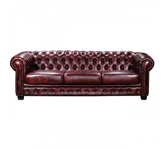 CHESTERFIELD Birmingham Καναπές 4Θέσιος Σαλονιού Καθιστικού, Δέρμα Antique Red  241x92x74cm [-Κόκκινο-] [-Leather - Rubica Leather-] Ε9574,44