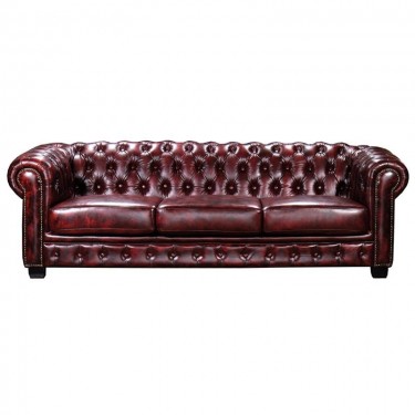 CHESTERFIELD Birmingham Καναπές 4Θέσιος Σαλονιού Καθιστικού, Δέρμα Antique Red  241x92x74cm [-Κόκκινο-] [-Leather - Rubica Leather-] Ε9574,44