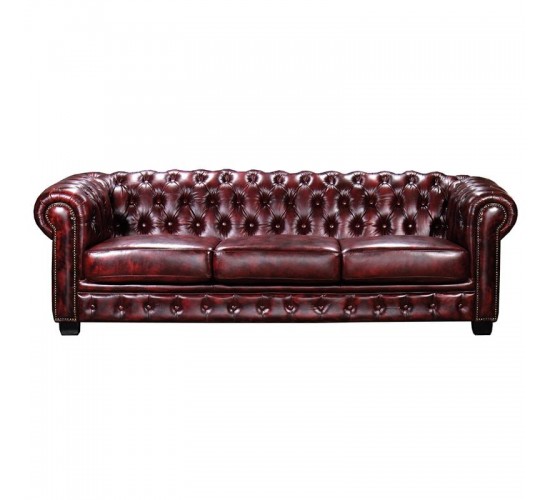 CHESTERFIELD Birmingham Καναπές 4Θέσιος Σαλονιού Καθιστικού, Δέρμα Antique Red  241x92x74cm [-Κόκκινο-] [-Leather - Rubica Leather-] Ε9574,44