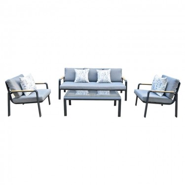 LATINO Set Σαλόνι Κήπου 4τεμ, Αλουμίνιο Μαύρο, Μαξιλάρια Γκρι, Γυαλί Μαύρο  2 Πολυθρ 1 Καναπ 1 Τραπεζάκι [-Γκρι-, -Μαύρο-] [-Αλουμίνιο-, -Ύφασμα-] Ε6872,1