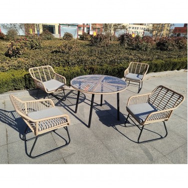 SALSA Τραπεζαρία: Μέταλλο Βαφή Μαύρο-Wicker Φυσικό, Μαξιλάρι Γκρι: Τραπέζι   4 Πολυθρόνες  Table: Φ100x75 Chair:57x61x75 [-Μαύρο-, -Φυσικό-] [-Wicker-, -Μέταλλο-] Ε2802