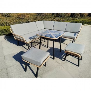 SALSA CORNER Σαλόνι-Καθιστικό: Τραπέζι   Καναπές Γωνία   2 Σκαμπό, Μέταλλο-Wicker Φυσικό  Table:70x70x65 Set 7 Seats [-Μαύρο-, -Φυσικό-] [-Wicker-, -Μέταλλο-] Ε2801