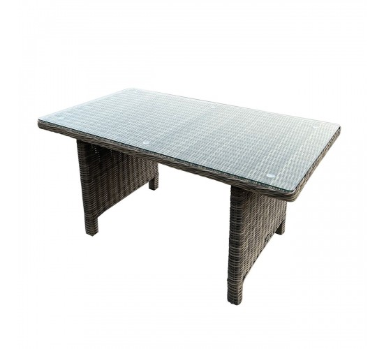 ARIZONA Τραπέζι Dining Βεράντας - Κήπου ALU, Wicker Grey Brown, Γυαλί Tempered 5mm  140x80 H.70cm [-Καφέ-] [-Wicker-, -Αλουμίνιο-] Ε673