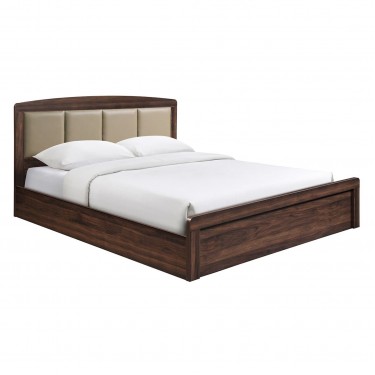 CALIBER Κρεβάτι Διπλό για Στρώμα 150x200cm, Απόχρωση Καρυδί, Κεφαλάρι Pu Μπεζ  158x210x100cm [-Καρυδί-] [-MDF - Κόντρα Πλακέ - Καπλαμάς - Νοβοπάν-] Ε73861,2