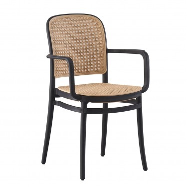 FLORENCE Πολυθρόνα PP Μαύρο, PP Rattan Μπεζ, Στοιβαζόμενη  54x54x84cm [-Μαύρο-, -Μπεζ-Tortora-Sand-Cappuccino-] [-PP - PC - ABS-] Ε387,20