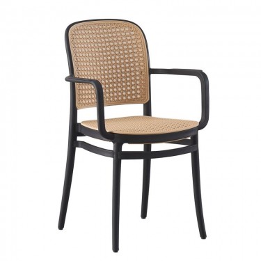 FLORENCE Πολυθρόνα PP Μαύρο, PP Rattan Μπεζ, Στοιβαζόμενη  54x54x84cm [-Μαύρο-, -Μπεζ-Tortora-Sand-Cappuccino-] [-PP - PC - ABS-] Ε387,20