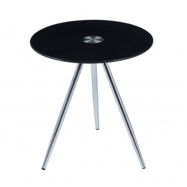 MABEL Τραπεζάκι Βοηθητικό Μέταλλο Χρώμιο - Γυαλί Μαύρο Tempered 8mm  Φ50 H.51cm [-Μαύρο-, -Χρώμιο - Inox-] [-Γυαλί-, -Μέταλλο-] ΕΜ938,Β