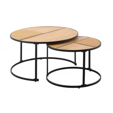 PABLO Set-2 Τραπεζάκια Σαλονιού-Καθιστικού, Μέταλλο Βαφή Μαύρο, Απόχρωση Φυσικό  Φ.60 H.41cm   Φ.80 H.45cm [-Μαύρο-, -Φυσικό-] [-MDF - Κόντρα Πλακέ - Καπλαμάς - Νοβοπάν-, -Μέταλλο-] ΕΜ9617,S