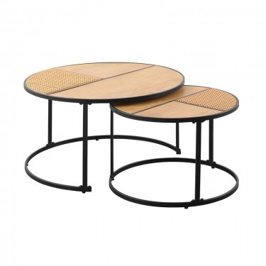 PABLO Set-2 Τραπεζάκια Σαλονιού-Καθιστικού, Μέταλλο Βαφή Μαύρο, Απόχρωση Φυσικό  Φ.60 H.41cm   Φ.80 H.45cm [-Μαύρο-, -Φυσικό-] [-MDF - Κόντρα Πλακέ - Καπλαμάς - Νοβοπάν-, -Μέταλλο-] ΕΜ9617,S