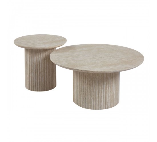 COLLIN Set-2 Τραπεζάκια Σαλονιού-Καθιστικού, ΜDF Απόχρωση Natural Stone  Φ.50 H.45cm   Φ.80 H.40cm [-Φυσικό-] [-MDF - Κόντρα Πλακέ - Καπλαμάς - Νοβοπάν-] Ε7694,S1