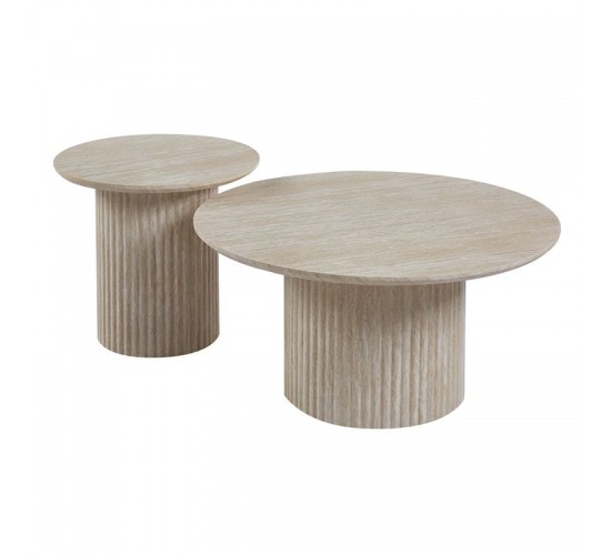 COLLIN Set-2 Τραπεζάκια Σαλονιού-Καθιστικού, ΜDF Απόχρωση Natural Stone  Φ.50 H.45cm   Φ.80 H.40cm [-Φυσικό-] [-MDF - Κόντρα Πλακέ - Καπλαμάς - Νοβοπάν-] Ε7694,S1