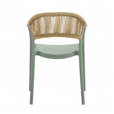 DONNA Πολυθρόνα-Pro Στοιβαζόμενη, PP-UV Πράσινο, Rope Wicker Φυσικό  57x55x79cm [-Πράσινο-, -Φυσικό-] [-PP - PC - ABS-] Ε3150,2