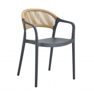 DONNA Πολυθρόνα-Pro Στοιβαζόμενη, PP-UV Ανθρακί, Rope Wicker Φυσικό  57x55x79cm [-Ανθρακί-, -Φυσικό-] [-PP - PC - ABS-] Ε3150,4