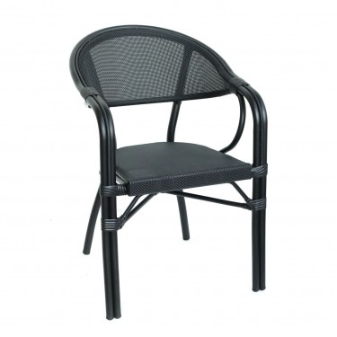 VEGERA Πολυθρόνα Dining Αλουμίνιο Βαφή Μαύρο Textilene Μαύρο, Στοιβαζόμενη  57x58x83cm [-Μαύρο-] [-Textilene-, -Αλουμίνιο-] Ε258,14