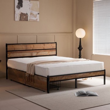 PALLET Κρεβάτι Διπλό-Συρτάρια, για Στρώμα 160x200cm, Μέταλλο Βαφή Μαύρο, Antique Oak  162x207x95cm [-Καρυδί-, -Μαύρο-] [-MDF - Κόντρα Πλακέ - Καπλαμάς - Νοβοπάν-, -Μέταλλο-] Ε8431,1