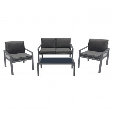 RIVIAN Set Σαλόνι Κήπου 4τεμ, Μέταλλο Βαφή Ανθρακί, Μαξιλάρια Γκρι  90x50x35/120x79x73/65x79x73 cm [-Ανθρακί-] [-Μέταλλο-, -Ύφασμα-] Ε6846